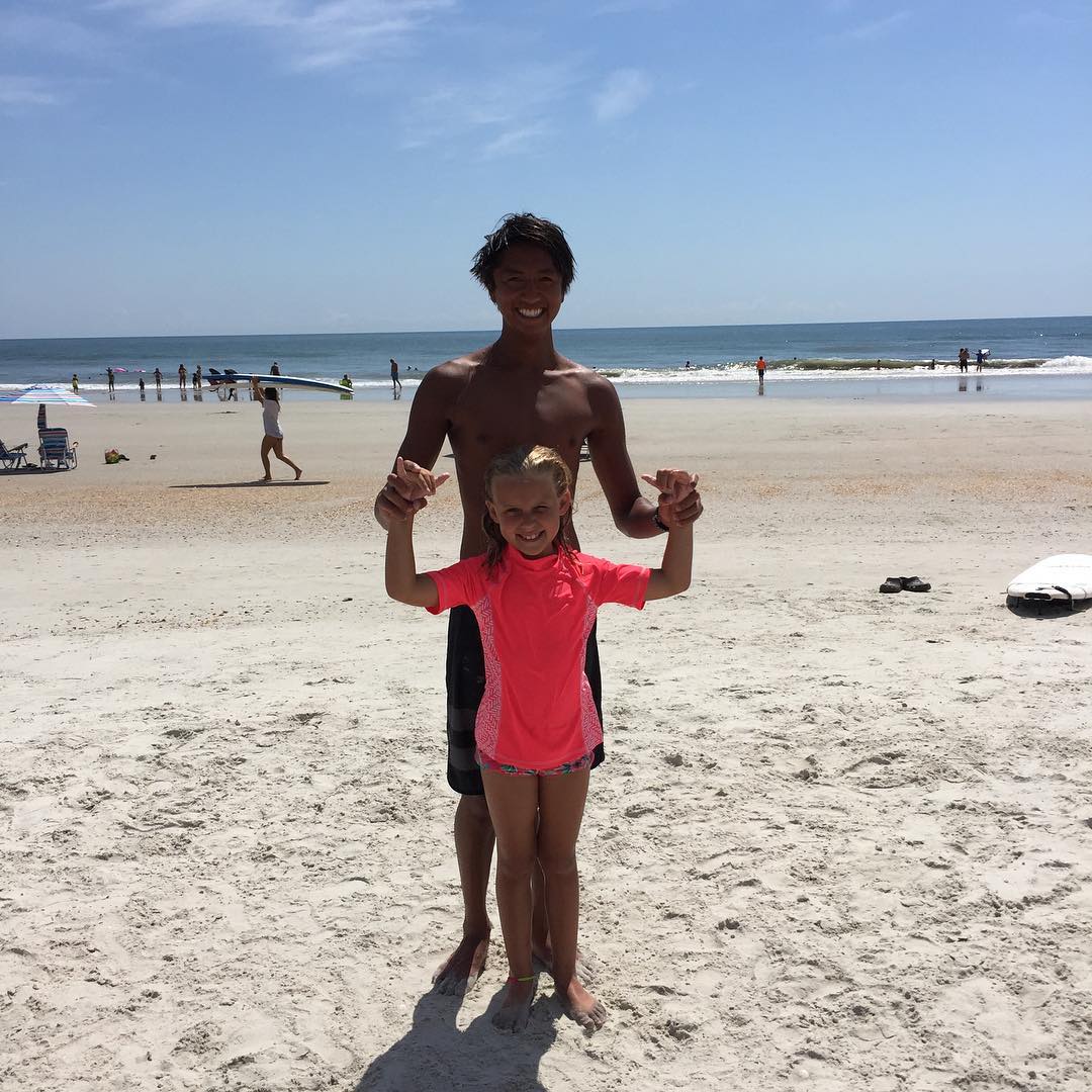 sarah at surf camp last week with her instructor Cameron. both kids did great and had an awesome time!